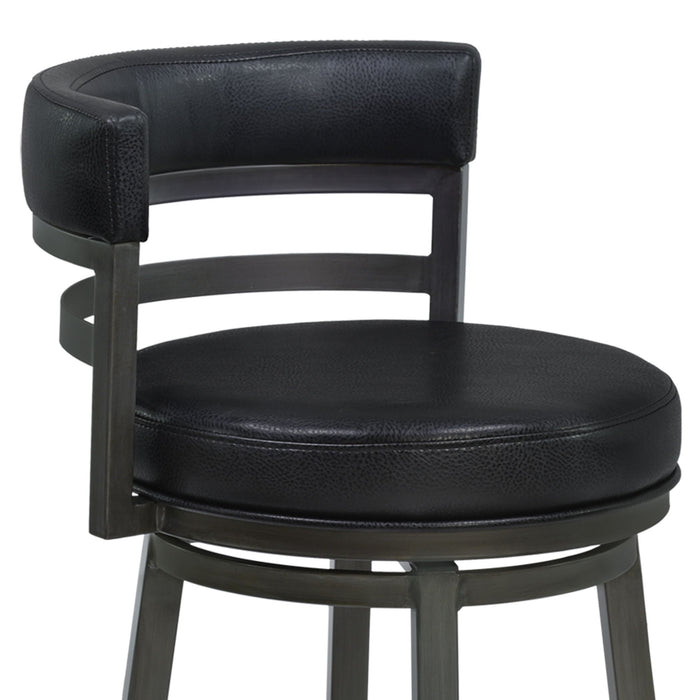 Madrid - 30" Bar Height Metal Swivel Barstool - Ford Black Pu And Mineral Finish