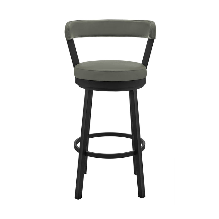 Bryant - 30" Bar Height Swivel Bar Stool - Black Finish And Gray Faux Leather