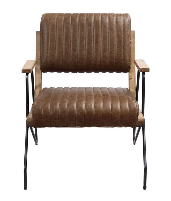 Eacnlz - Accent Chair - Cocoa Top Grain Leather & Matt Iron