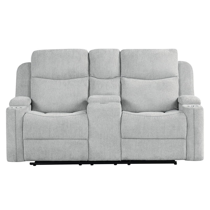 Galya - Motion Loveseat With Console - Light Gray Chenille