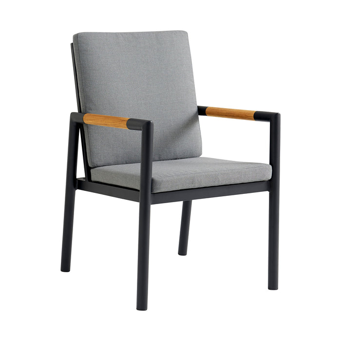Crown - Black Aluminum And Teak Outdoor Dining Chair With Dark Gray Fabric - (Set Of 2)