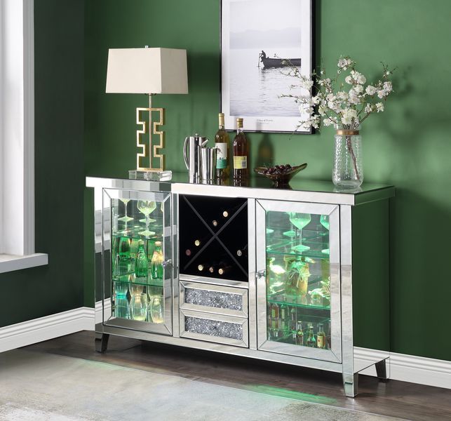 Noralie - 36" Wine Cabinet With LED - Mirrored & Faux Diamonds