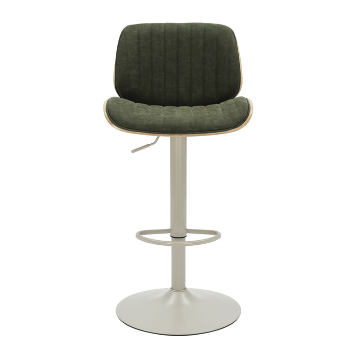 Brock - Adjustable Swivel Curved Back Wood Bar Stool With Faux Leather Seat