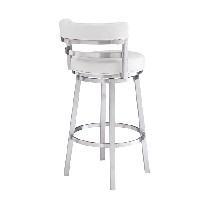 Madrid - 26" Counter Height Swivel White Faux Leather And Brushed Stainless Steel Bar Stool