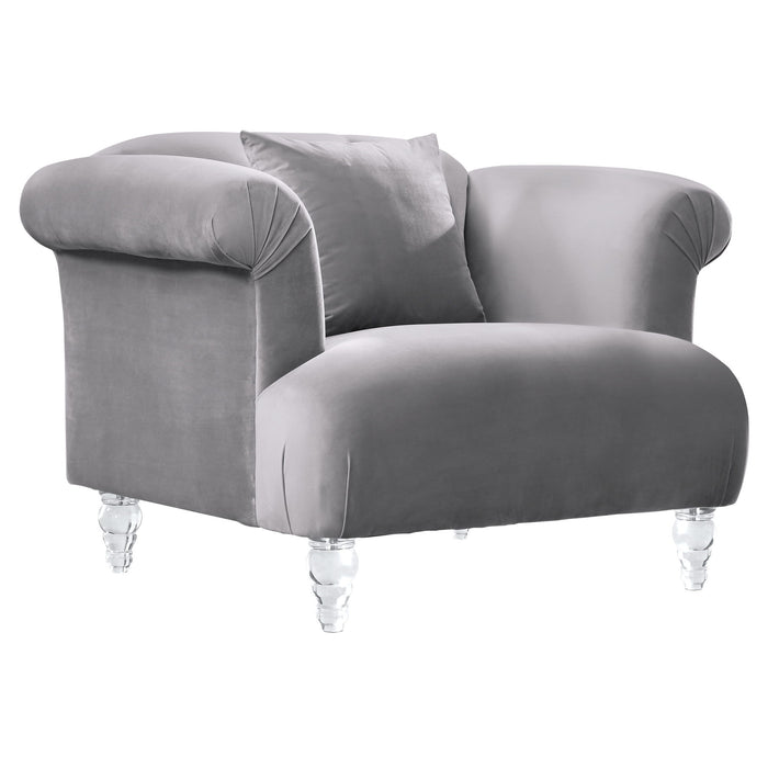Elegance - Contemporary Sofa Chair Velvet With Acrylic Legs - Gray