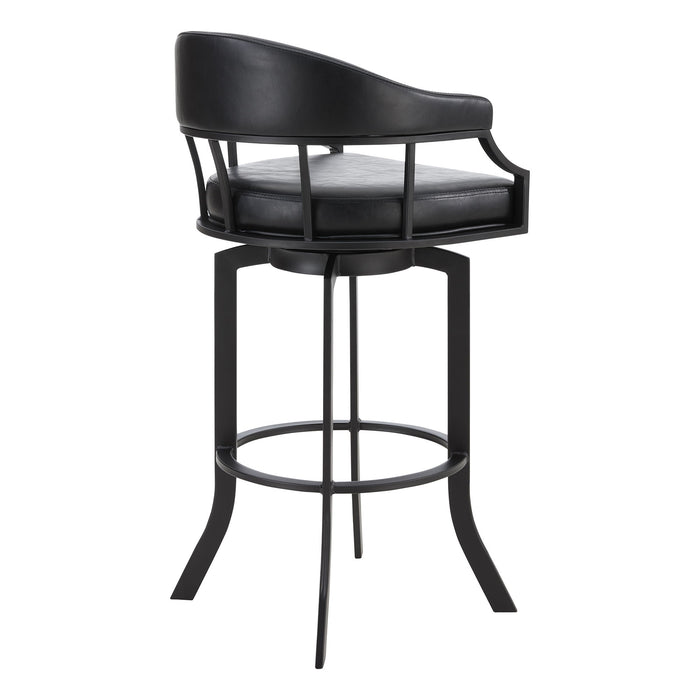 Edy - Swivel 30" Black Powder Coated And Black Faux Leather Metal Bar Stool