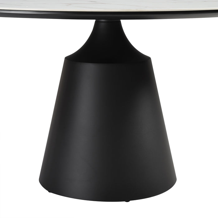 Knox - Round Dining Table Stone Top And Metal Base - Black