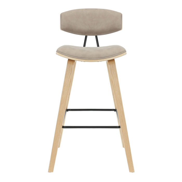 Fox - Bar Height Curved Back Wood Bar Stool With Faux Leather Seat