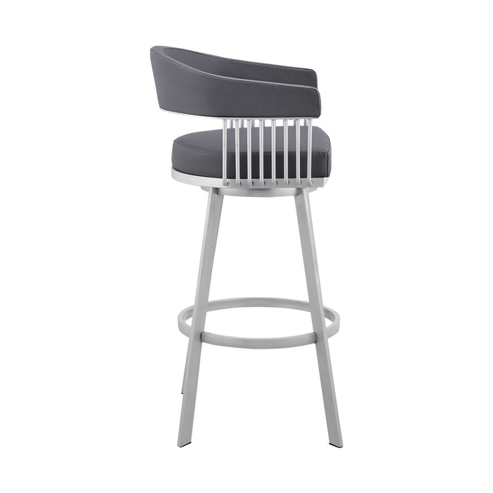 Chelsea - 29" Slate Gray Faux Leather And Silver Metal Bar Stool