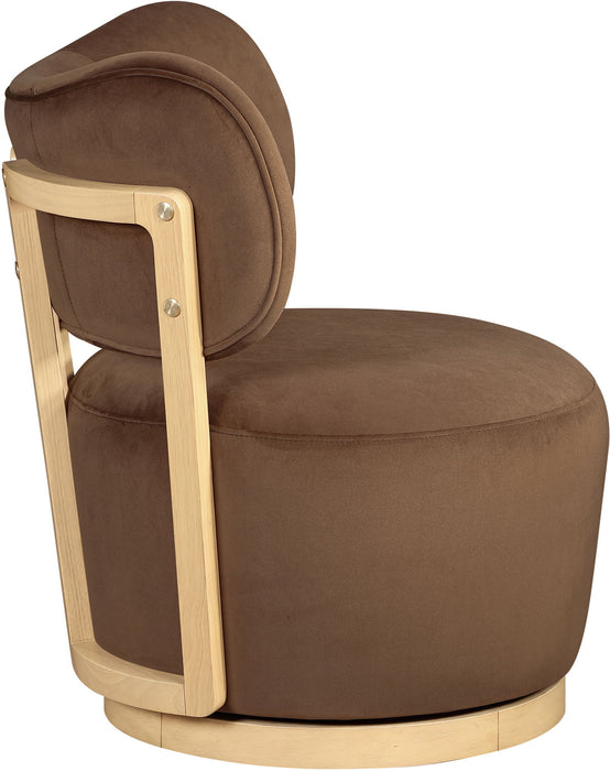 Elara - Velvet Upholstered Swivel Accent Chair - Stained Natural