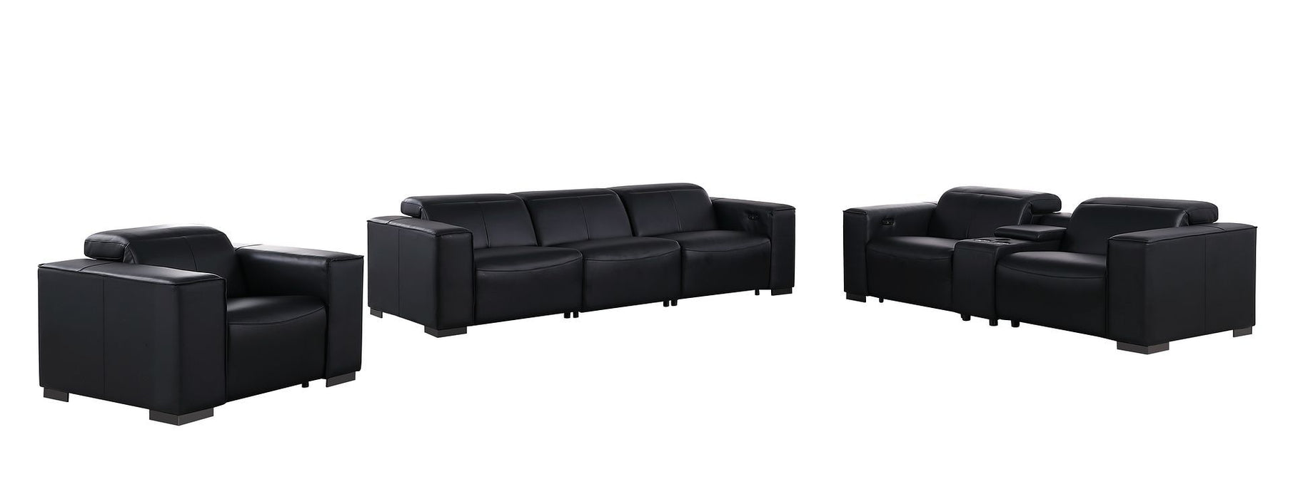 1208 - Modular Leather Set With 5 Power Recliners & Power Headrests