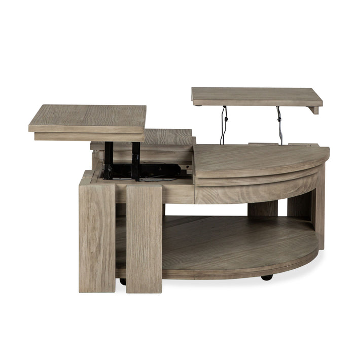 Conrad - Pie Shaped Lift Top Cocktail Table With Casters - Stone Harbor Gray