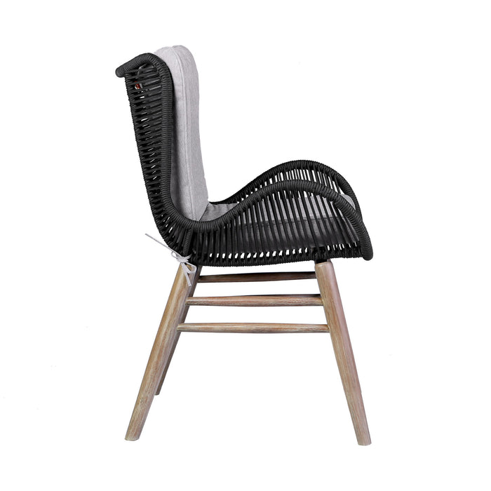 Fanny - Outdoor Patio Dining Chair - Light Eucalyptus Wood And Charcoal Rope