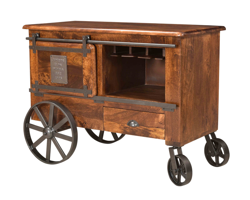 Massen - Two Door One Drawer Wine Cart - Warm Brown Mango