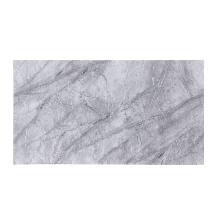 Satinka - Coffee Table - Light Gray Printed Faux Marble Top & Mirrored Silver