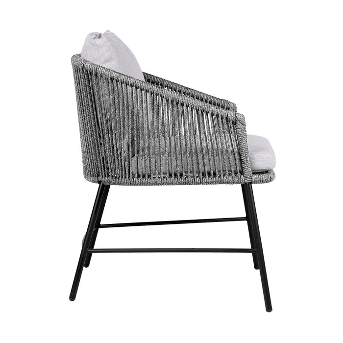 Calica - Outdoor Patio Dining Chair - Black Metal And Gray Rope