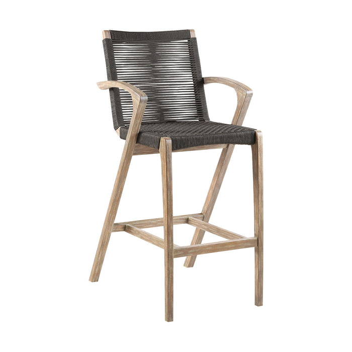 Brielle - Outdoor Light Eucalyptus Wood And Charcoal Rope Counter Height Stool Set
