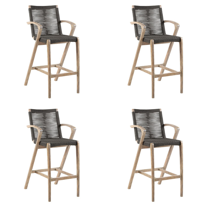 Brielle - Outdoor Light Eucalyptus Wood And Charcoal Rope Counter Height Stool Set