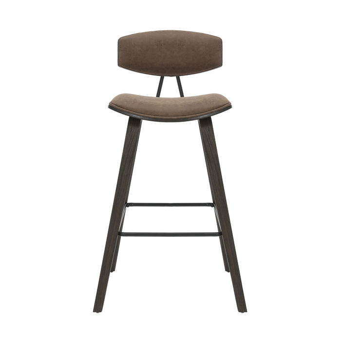 Fox - Bar Height Curved Back Wood Bar Stool With Faux Leather Seat