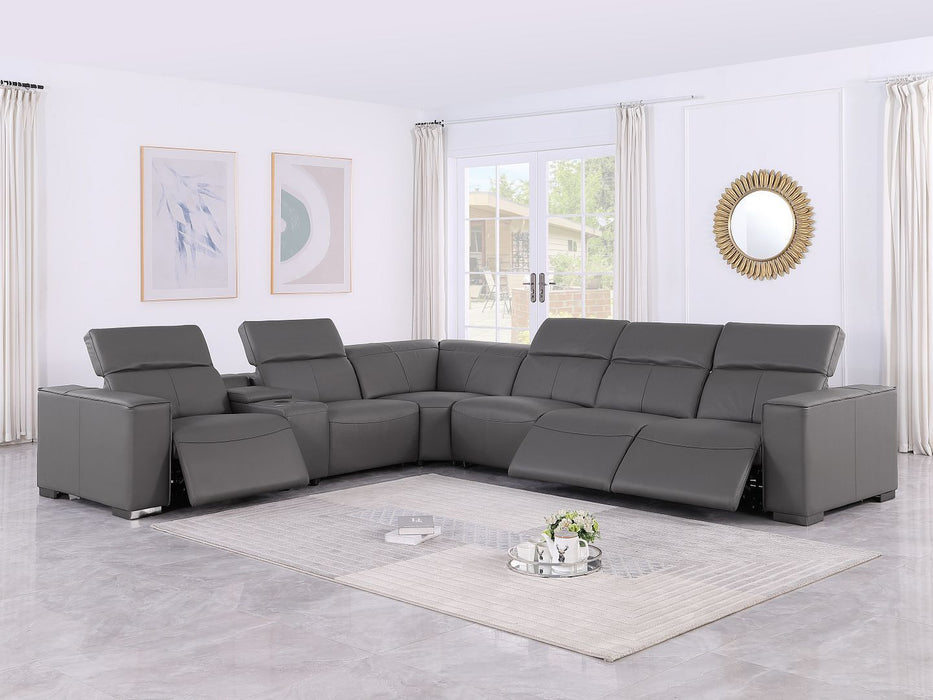 1208 - 7 Piece L-Shaped Leather Reclining Sectional With 3 Power Recliners