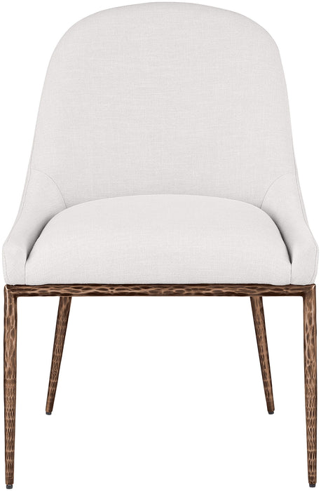 Ferro - Linen Textured Performance Fabric Upholstered Dining Side Chair - Cream / Brushed Bronze