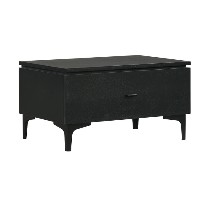 Legend - Veneer 1 Drawer Nightstand With Metal Legs - Black Glaze Ash