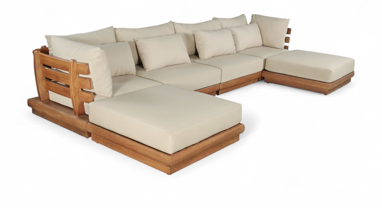 Mirella - 6 Piece Water Resistant Fabric Upholstered Outdoor Patio Modular Sectional