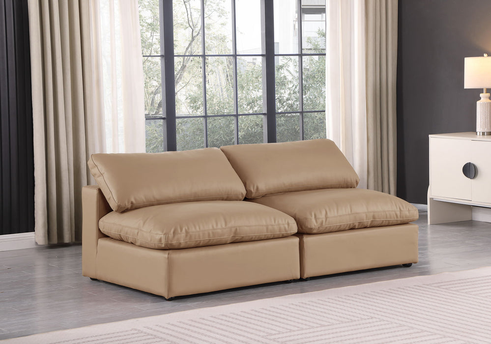 Comfy - Faux Leather Modular Armless Sofa 2 Pieces - Light Brown