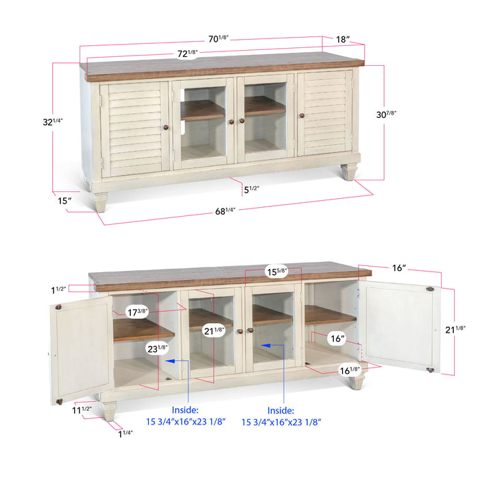 Pasadena - 72" Media Console - Marble White and Buckskin