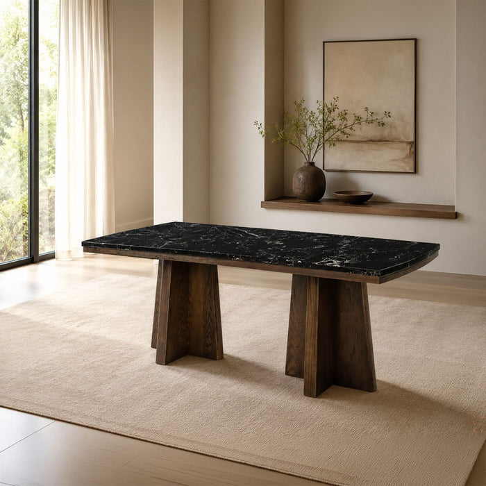 Estella - Dining Table With Marble Top - Black Natural Marble Top & Walnut