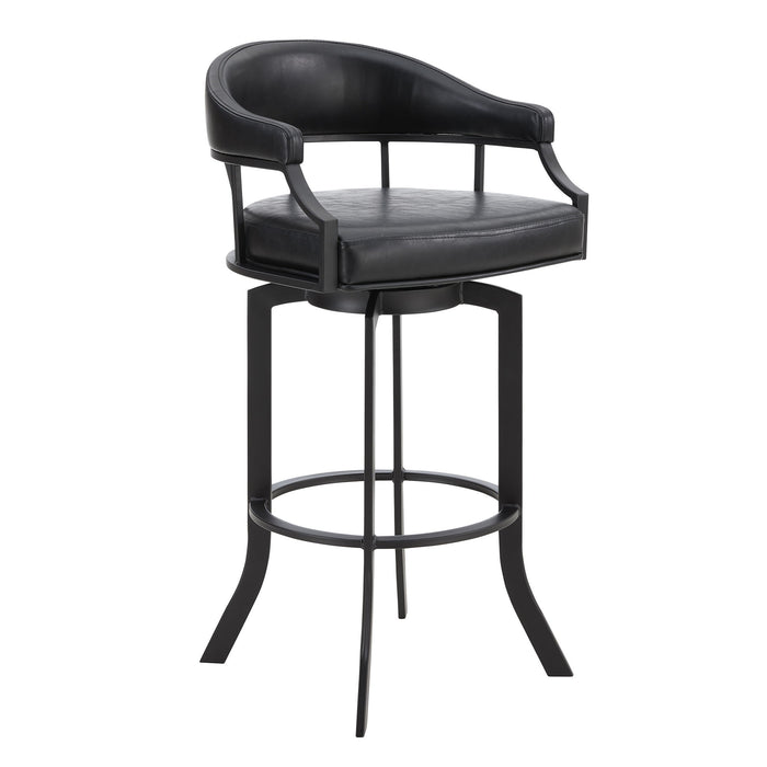 Edy - Swivel 30" Black Powder Coated And Black Faux Leather Metal Bar Stool