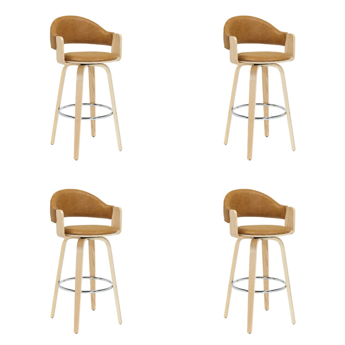 Daxton - Swivel Bar Height Round Back Wood Bar Stool With Faux Leather Seat