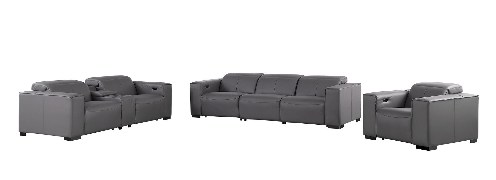 1208 - Modular Leather Set With 5 Power Recliners & Power Headrests