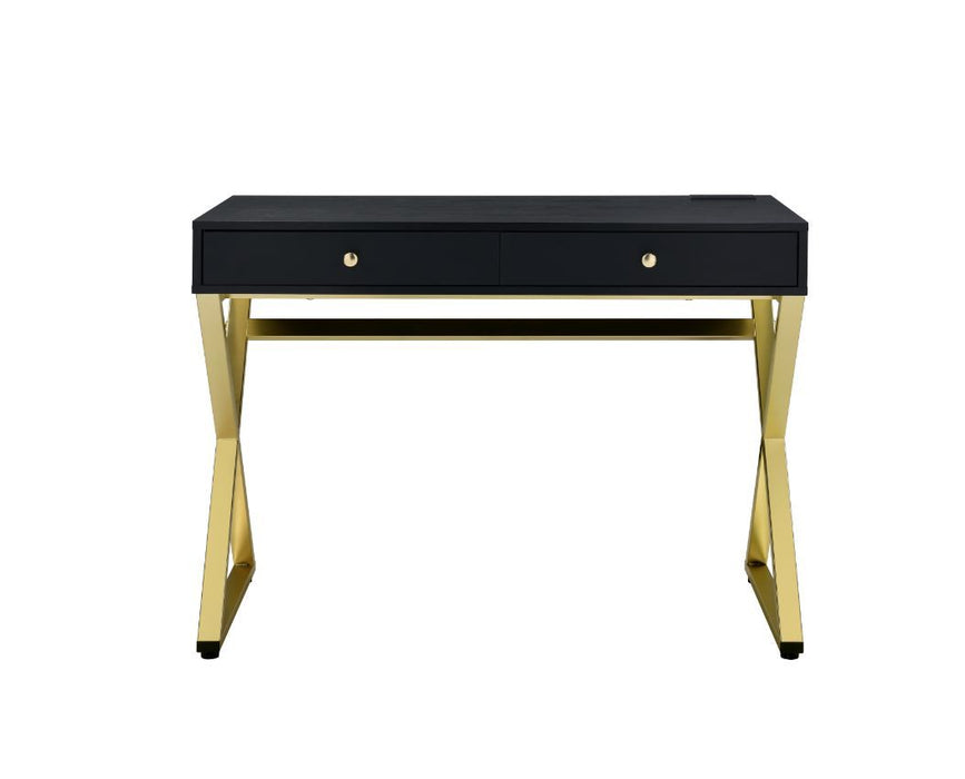 Coleen - Writing Desk With USB (Same Ac00894) - Black & Brass
