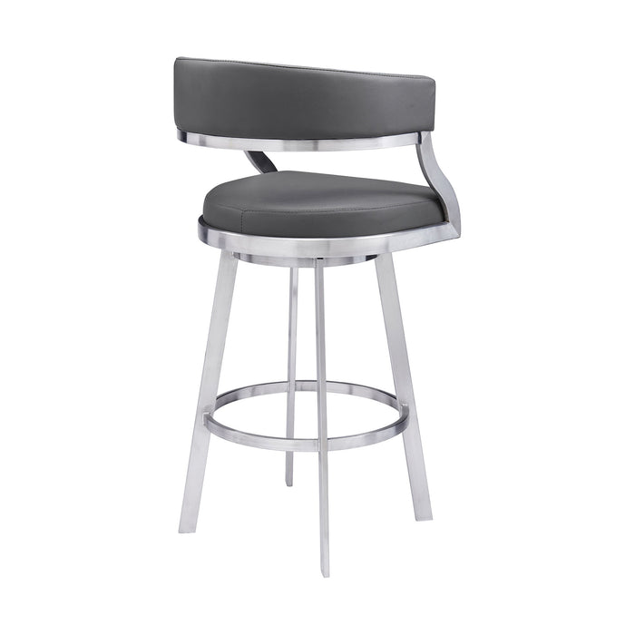 Saturn - 26" Counter Height Swivel Gray Faux Leather And Brushed Stainless Steel Bar Stool