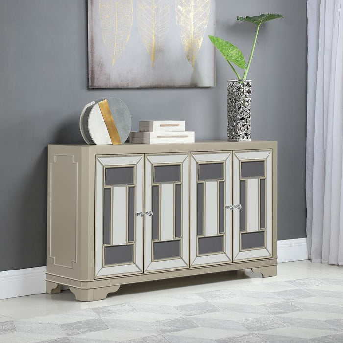 Toula - 4 Door Accent Cabinet - Smoke And Champagne