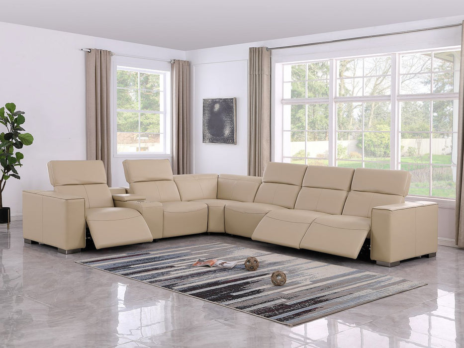 1208 - 7 Piece L-Shaped Leather Reclining Sectional With 3 Power Recliners