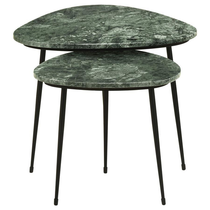 Tobias - 2 Piece Triangular Marble Top Nesting Table - Green And Black