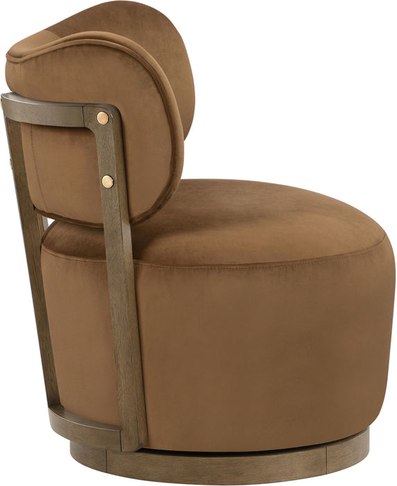 Elara - Velvet Upholstered Swivel Accent Chair - Stained Brown