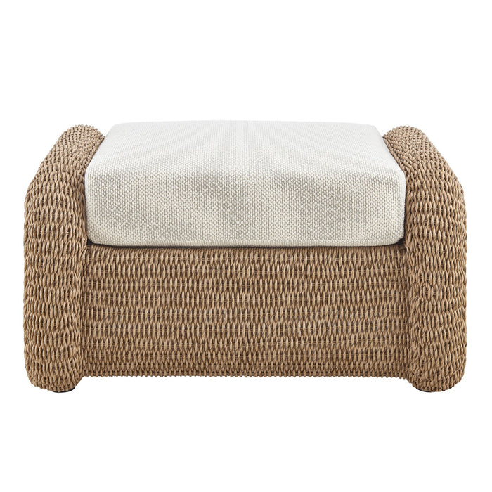 Pavilion - Rattan Outdoor Ottoman With Cushions - Boucle White / Natural