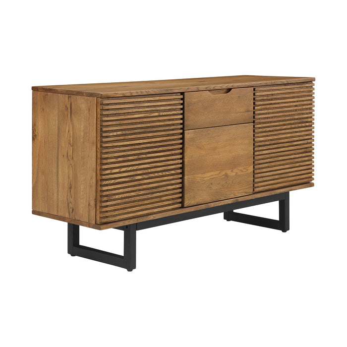 Aldo - Brown Oak Sideboard Buffet Cabinet With Metal Legs - Brown Oak / Black