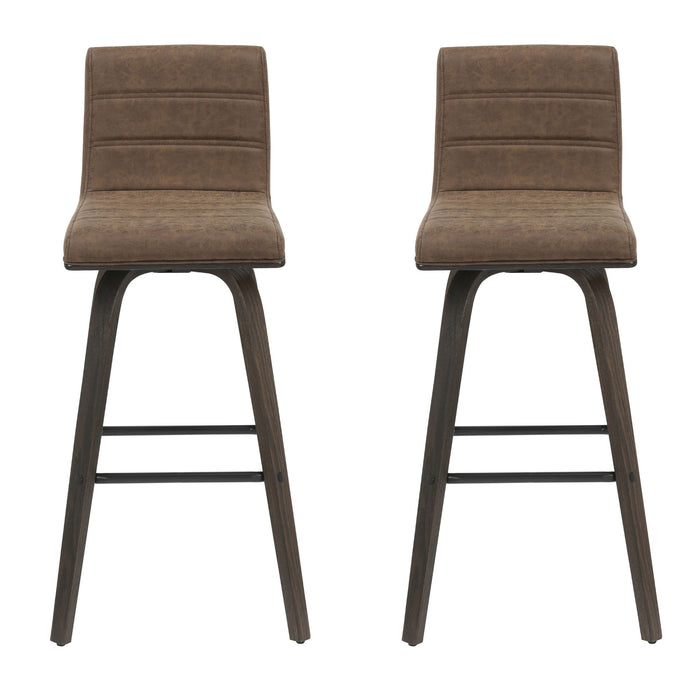 Vienna - 39.5" Swivel Bar Height Square Back Wood Bar Stool With Faux Leather Seat