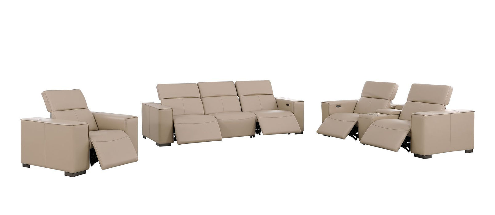 1208 - Modular Leather Set With 5 Power Recliners & Power Headrests
