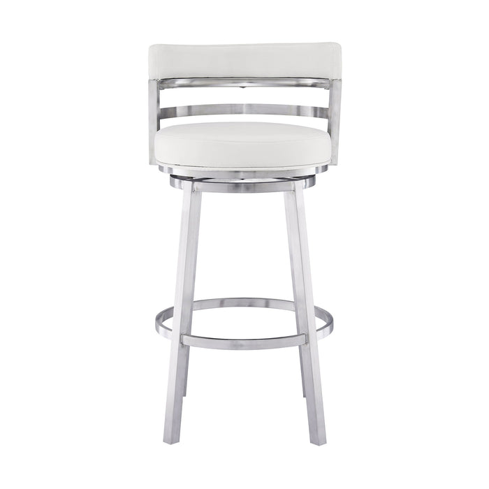 Madrid - 26" Counter Height Swivel White Faux Leather And Brushed Stainless Steel Bar Stool
