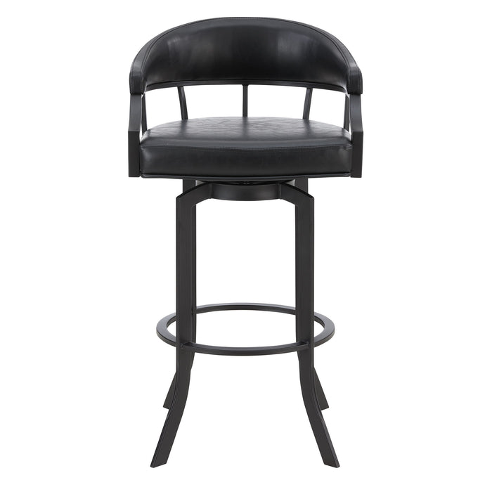 Edy - Swivel 30" Black Powder Coated And Black Faux Leather Metal Bar Stool