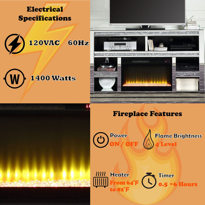Noralie - 35" TV Stand With Fireplace - Mirrored & Faux Diamonds