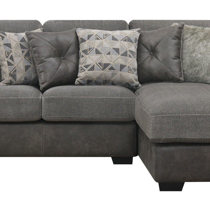 Berlin - 2 Piece Sectional - Gray Herringbone & Sanded Microfiber - Fabric