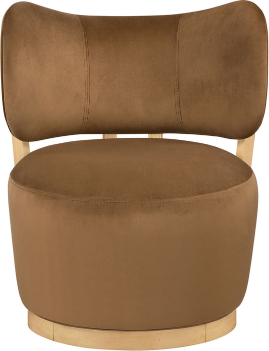 Elara - Velvet Upholstered Swivel Accent Chair - Saddle / Stained Natural