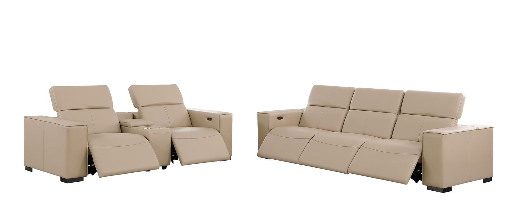 1208 - Leather Reclining Set (Sofa & Loveseat With 5 Power Recliners)