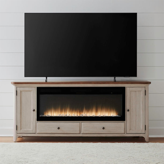 Fireplace TV Consoles - 80" Console With Fire FTS Set - Brown / White